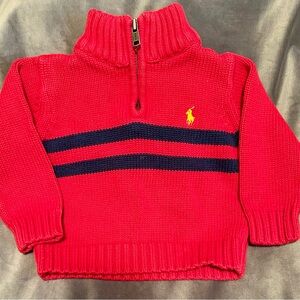 Polo Ralph Lauren 1/4 zip red sweater Navy blue stripes 12 Months EUC